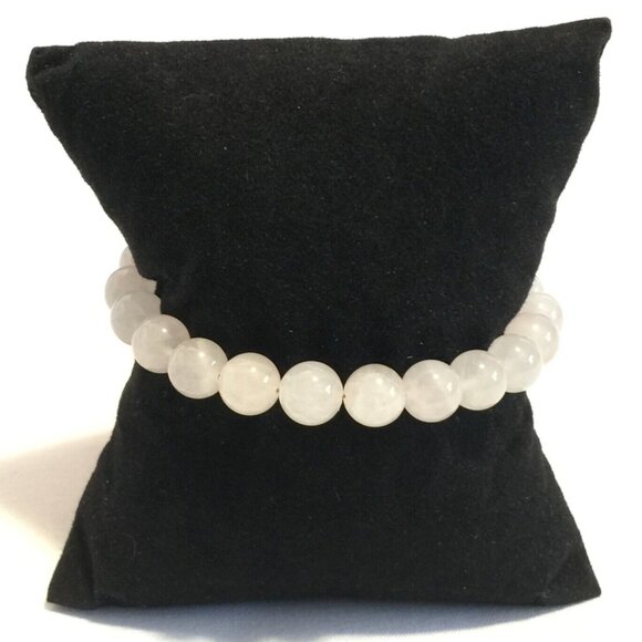 VINTAGE 90s PINK QUARTZ BEADED BRACELET 6mm HANDMADE WOMENS - Picture 1 of 8